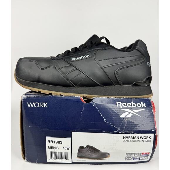 Reebok Men's 10 Wide Harman Work EH Comp Toe Sneaker Athletic Shoe Safety Black - Picture 1 of 14